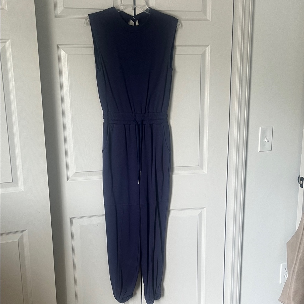 Sleeveless Navy Jumpsuit with Drawstring Waist